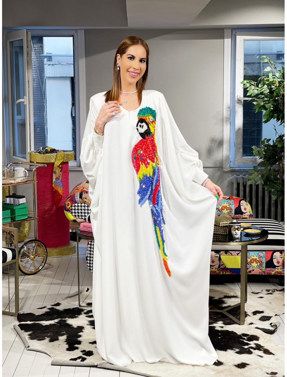 White Parrot Abaya